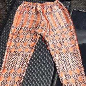 BCBG orange and blue satin pants/ joggers